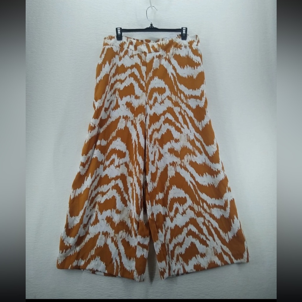 Wide-Leg Animal Print Flowy Pants Stretch Waist Cropped or Good for Petite NEW
